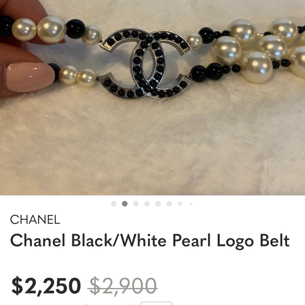 CHANEL Black and White Multi-Strand Pearl Belt with Logo Accent - Picture 3 of 8